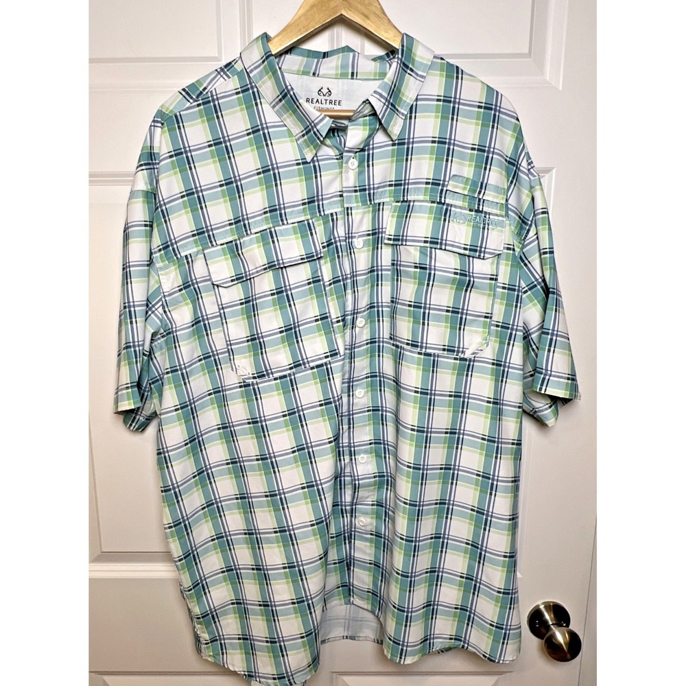 Realtree Fishing 2XL Offshore Plaid TS10658 UPF50 Quick Dry Wicking Vented‎ Back
